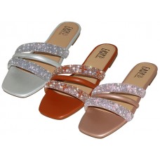 W3999L-A - Wholesale Women's "Easy USA" Rhinestone Upper Slides Sandals （* Pink, Silver & Brown Assorted)