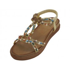 W7887L-RG - Wholesale Women's " Easy USA" Beaded, Rhinestone Upper Nice Sandals （*Rose Gold Color）