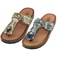 W9559L-A - Wholesale Women's "Easy USA" Multi Sequin & Beaded Side Buckle Thong Sandals (Asst. Pewter & Beige)
